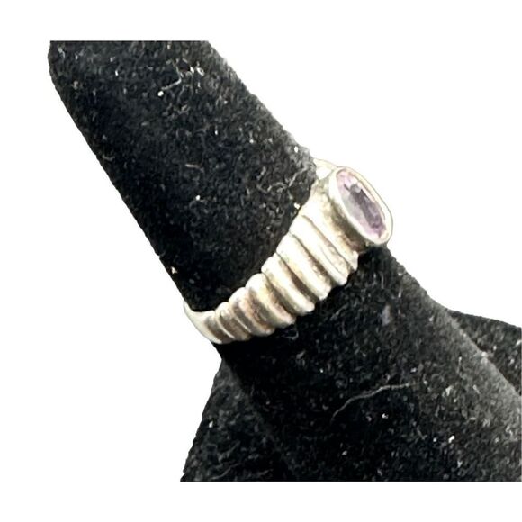 Sterling silver 925 amethyst ring oval with ribbed pattern - Picture 4 of 10